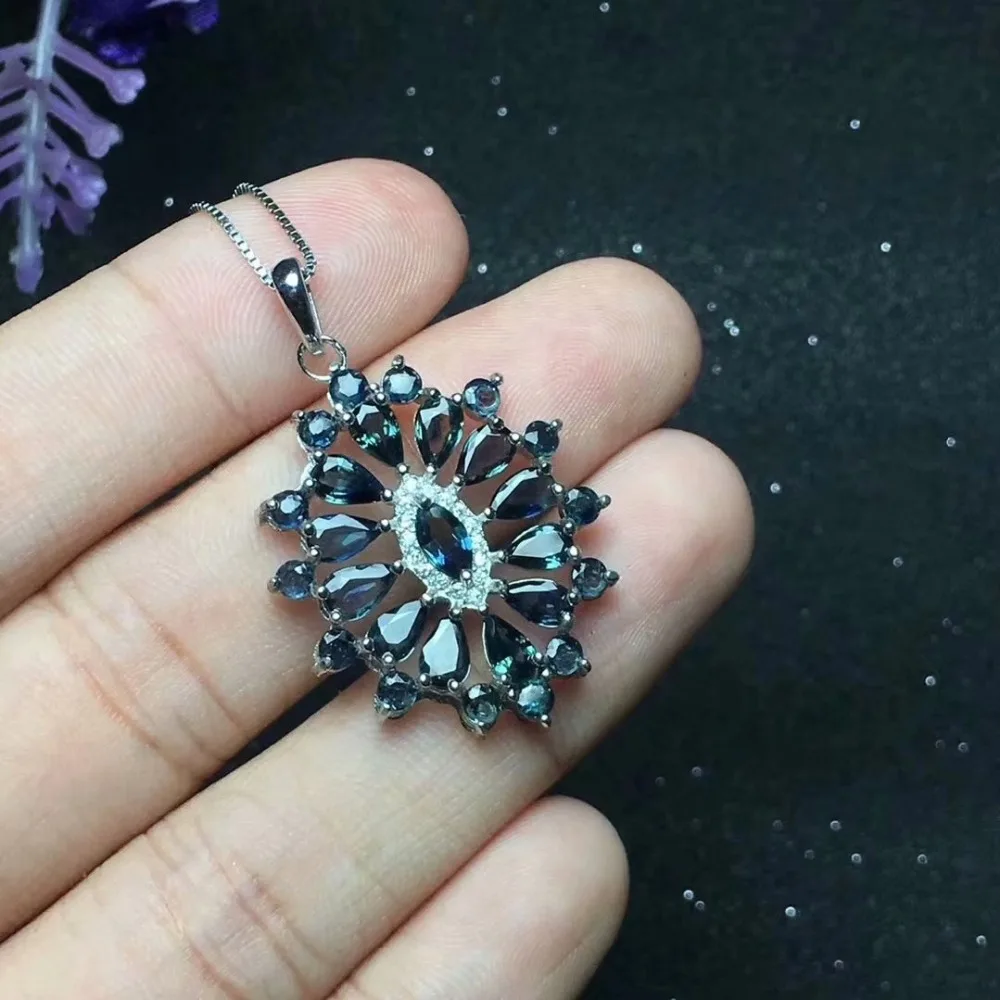 Натуральный сапфир ожерелье кулон ожерелье стерлингового серебра 925 кулон сожгли сапфир подарок на день рождения
