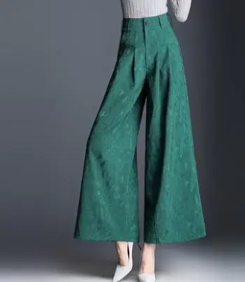 Летняя Весенняя мода Европейский стиль женские широкие плиссированные с высокой талией зеленые синие брюки, женские свободные Добби брюки - Цвет: green