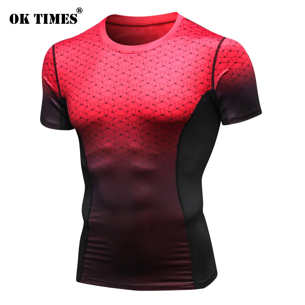 Мужская спортивная одежда быстросохнущая футболка с коротким рукавом для занятий йогой и футболом, облегающая футболка, компрессионные крутые рубашки - Цвет: 2053