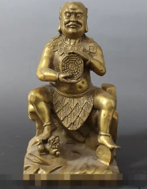 S5199 10&quot Bronze Carved Japanese Samurai Warrior Hold Gua On Foo Fu Dog Lion Statue | Дом и сад