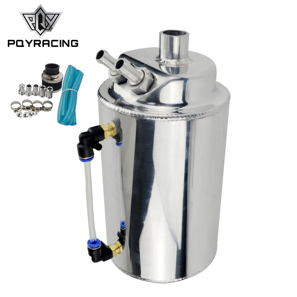

PQY - 2L 2 LITRE ALUMINIUM POLISHED ROUND OIL CATCH CAN TANK WITH BREATHER FILTER PQY-TK01