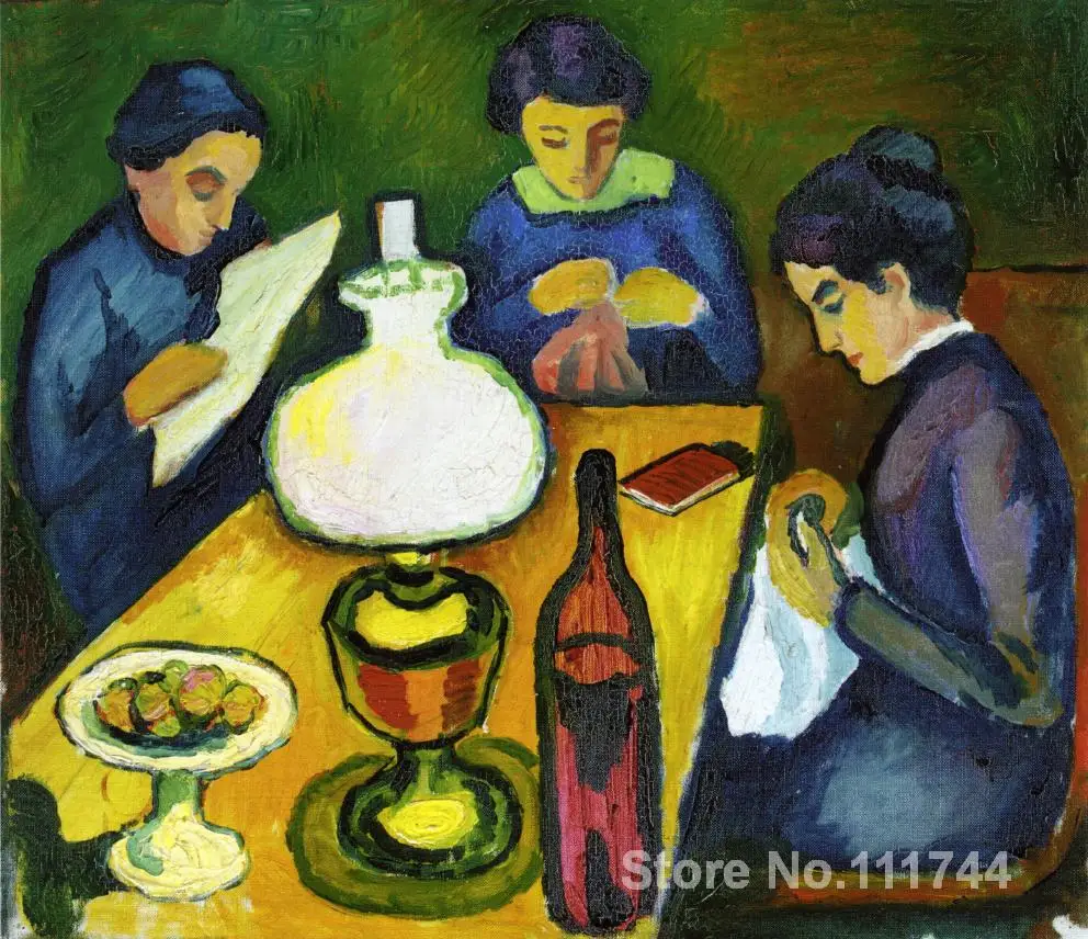 

canvas art Three Women at the Table by the Lamp August Macke oil painting reproduction High Quality Handmade