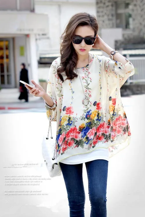 

Bohemian Shirt Flower Hippie Boho Blouse Women Summer 2018 Chiffon Tunic Top 3/10 Sleeve Tops Chiffon Tunic Women Chiffon Blouse