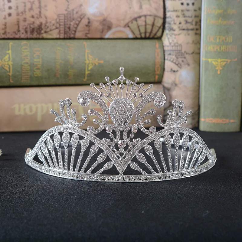 Frete grátis personalizado grande tiara concurso alto Rainha tiara de Strass tiara de noiva festa decoração da menina coroa tiara de prata (2)