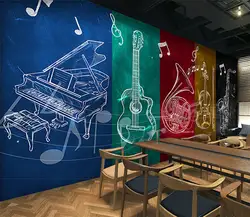 Модные музыкальный инструмент музыкальный бар фон стены цвет ручная роспись граффити обои Бальные гитары большие фрески