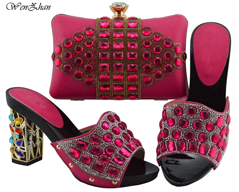 

Fashion Italian shoe with matching bag best selling fuchsia color ladies matching shoe and bag for wedding party B810-23