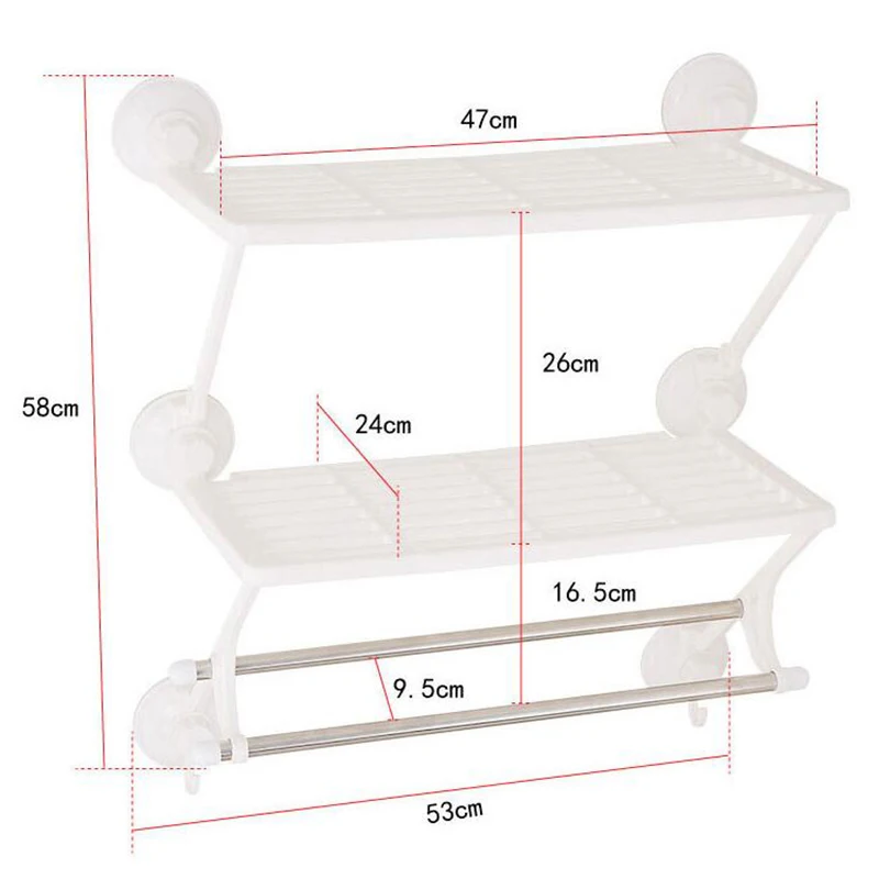 Мощная присоска для кухни и ванной комнаты, двухслойная полка, пластиковый двойной держатель для полотенец, водонепроницаемая полка для хранения 1863