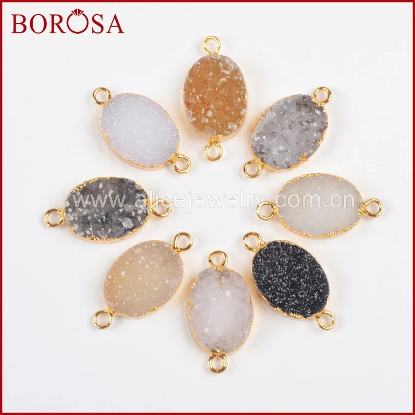 BOROSA 10 шт. позолоченный Овальный кулон с гальваническим покрытием agates Druzy Geode