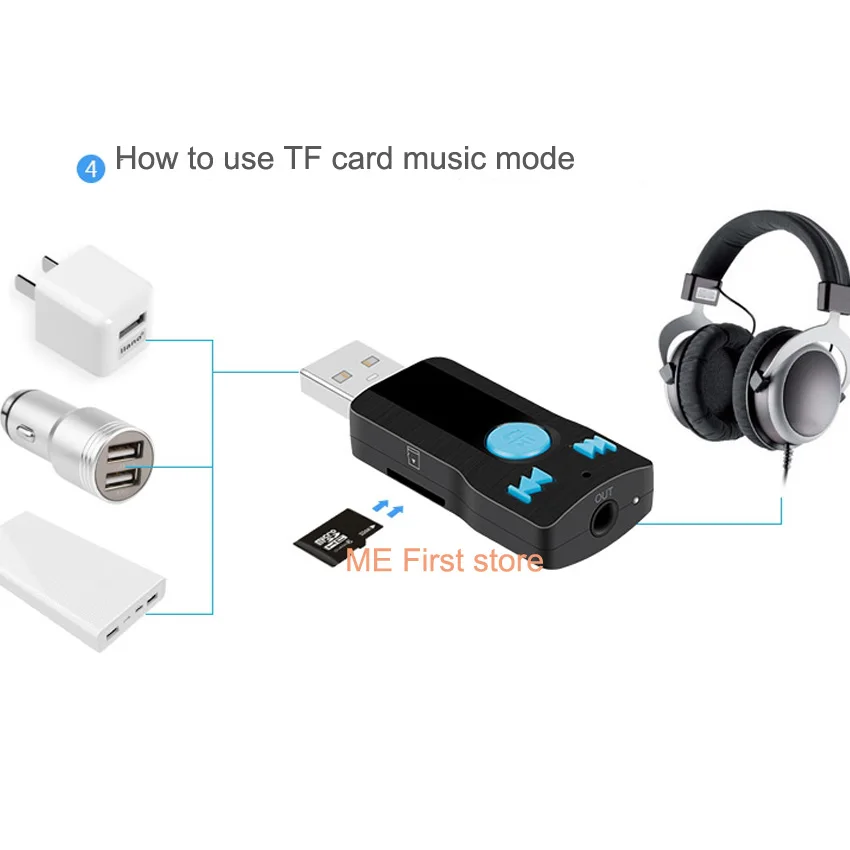 Bluetooth-приемник USB автомобиля Беспроводной A2DP музыки 3,5 мм Aux аудио Bluetooth приемник адаптер для автомобиля домашний динамик потокового воспроизведения музыки