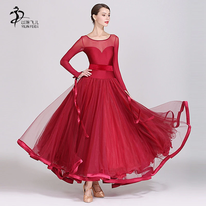 

2019Modern Waltz Ballroom Dance Competition Dresses Women Standard Dance Dress Fluffy Ballroom Dance Dress Wlats