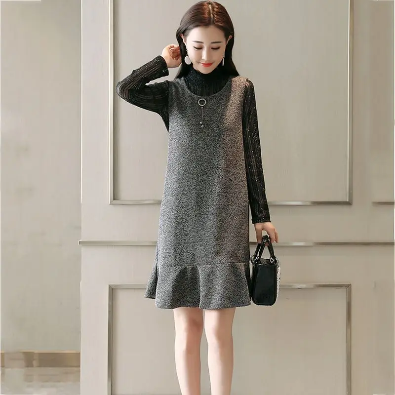 

2019 Spring Autumn Women Two Piece Outfits Female Blouse And Mermaid Dress Sets Lady Vinatge Plus Size 3XL Slim Tracksuit F211