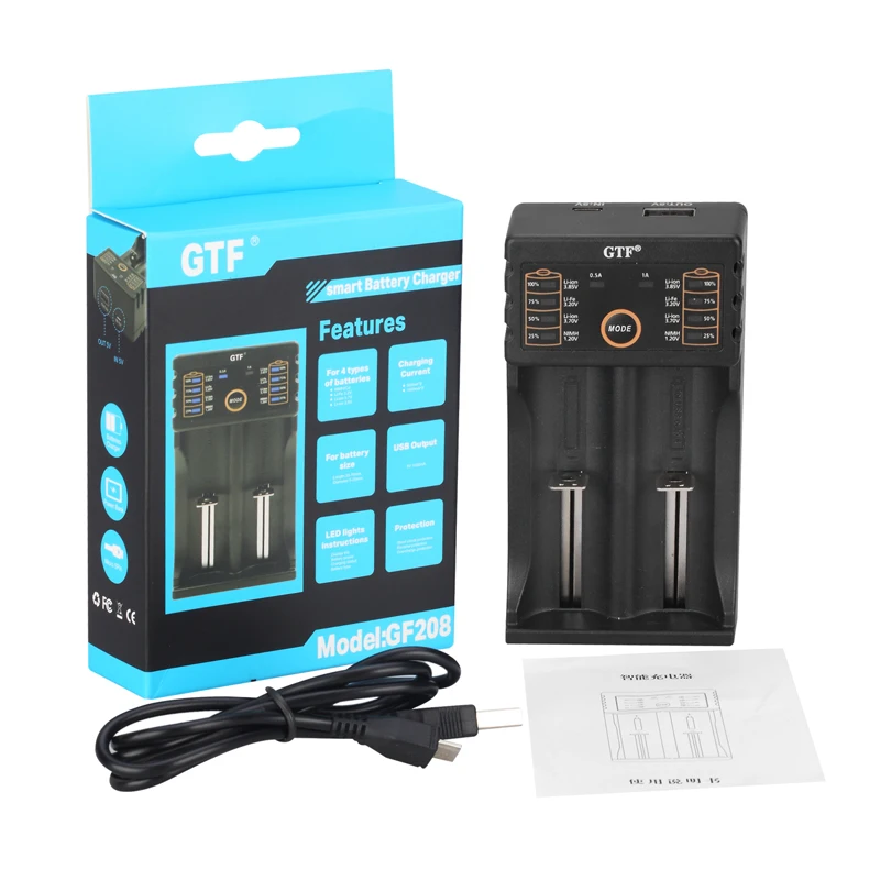 GTF 3 7 V 9800mah 18650 батарея с GF208 USB интеллектуальное зарядное устройство для Ni MH