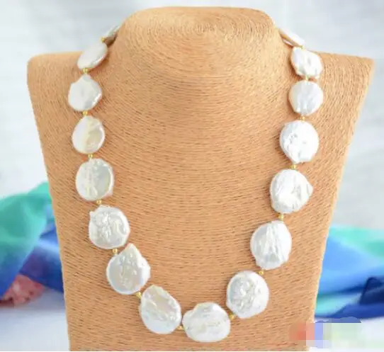 

Hot sale new Style >>>>> P4837 18" 22mm WHITE BAROQUE COIN KESHI REBORN PEARL BEAD NECKLACE