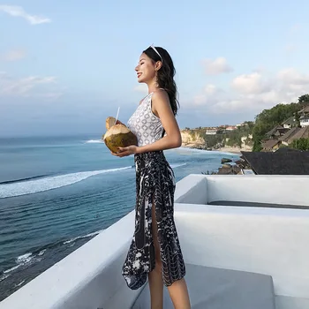 

2018 Women's Sexy High Neck Backless Floral Printed Swimsuit One-Piece Bikini Sets With Beach Cover Up Bandage Beach Wear