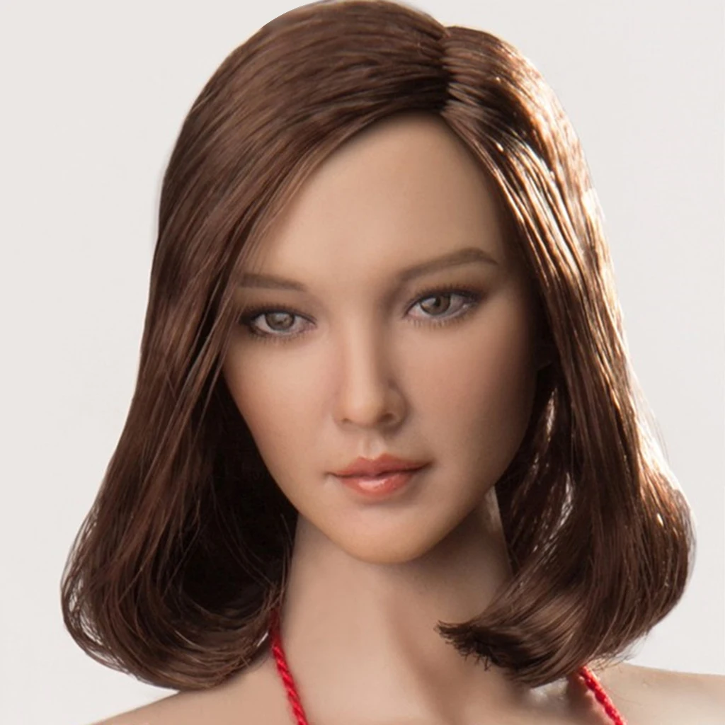 1/6 Female Asian Beauty Brown Long Hair Head Sculpt Carved Model for 12