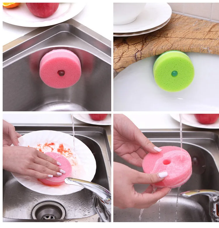 

2Pcs with Suction Cup Dishwashing Sponge with Suction Cup Kitchen Cleaning Sponge Scouring Pad Nano Sponge Kitchen Clean Product