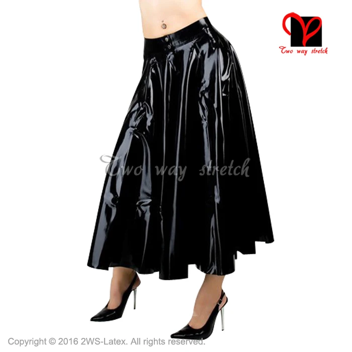 

Sexy black Pleated Latex skirt With button at front Rubber skir plus size XXXL QZ-120