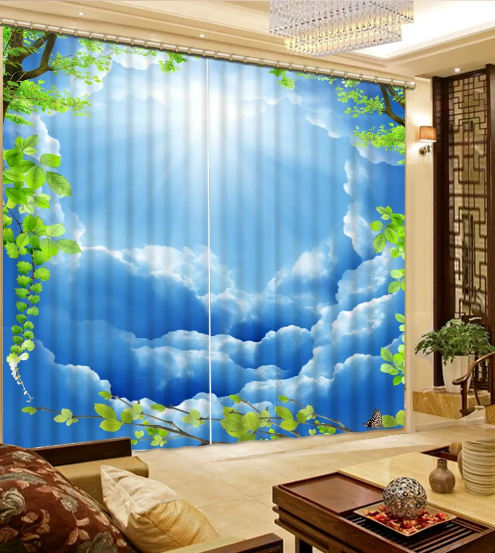 Home Decor Living Room Natural Art blue sky custom curtain fashion decor home decoration for