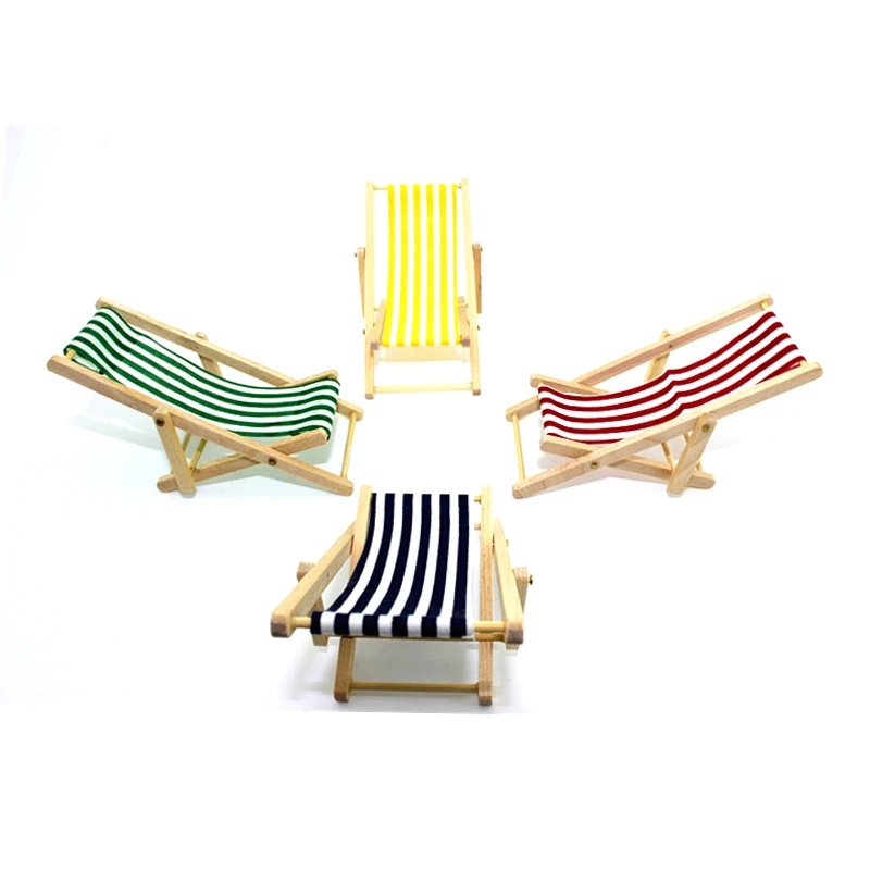 

Mini Foldable Wooden Deck Beach Chair 1:12 Beach Lounge Chair Couch Recliner For Dolls House Lounge Dollhouse Miniature Chairs