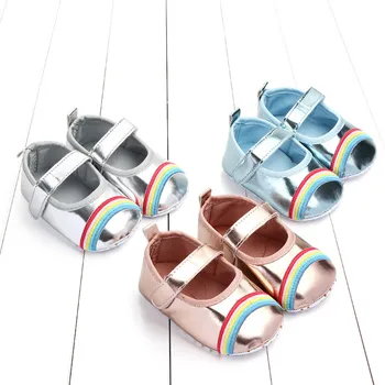 

Baby Girls PU Leather First Walker Toddler Sequin Rainbow Infant Soft Sole Shoes Soft bottom Bebe Crib Shoes Mary Jane Moccasins