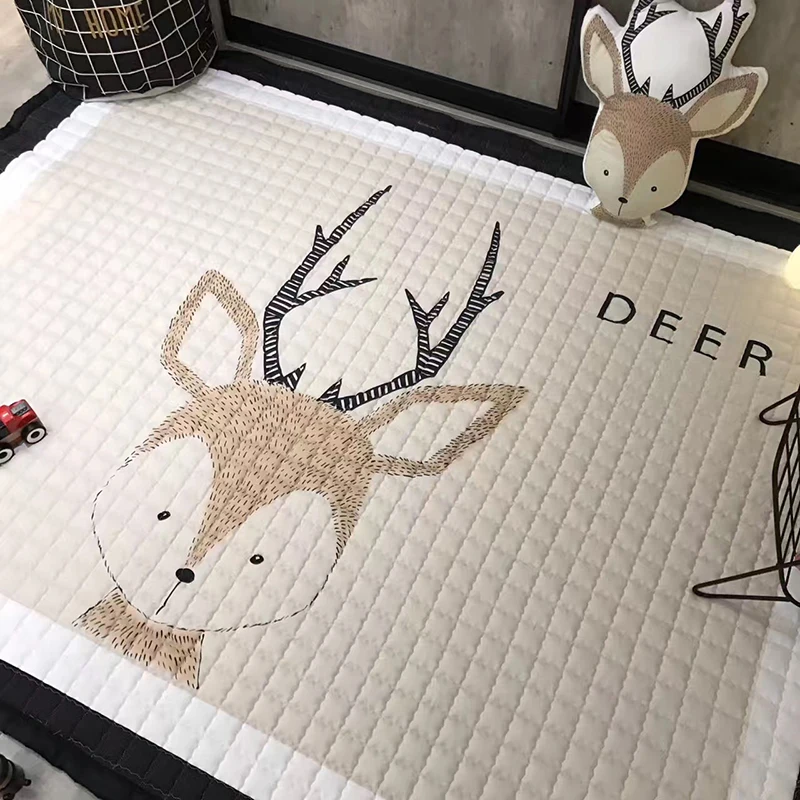 Kids Play Mats 145195CM 100% Cotton Square Toys Carpet Rugs Baby  Pillow Thick Game Mat Crawling Pad Cartoon Bedroom Picnic Rug (7)