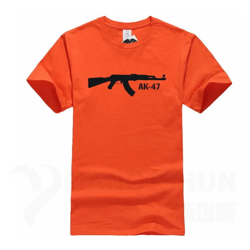 16 Цвета хлопок Повседневная футболка Ak47 Калашникова печатных Одежда высшего качества Для мужчин футболка смешные AK-47 пистолет футболки Повседневное Дизайн 3XL - Цвет: Orange