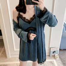 Daeyard роскошный бархатный халат и платье, комплект, Сексуальная кружевная бейка, ночное платье и халат, 2 предмета, Ночной костюм, осенне-зимняя одежда для сна, одежда для дома