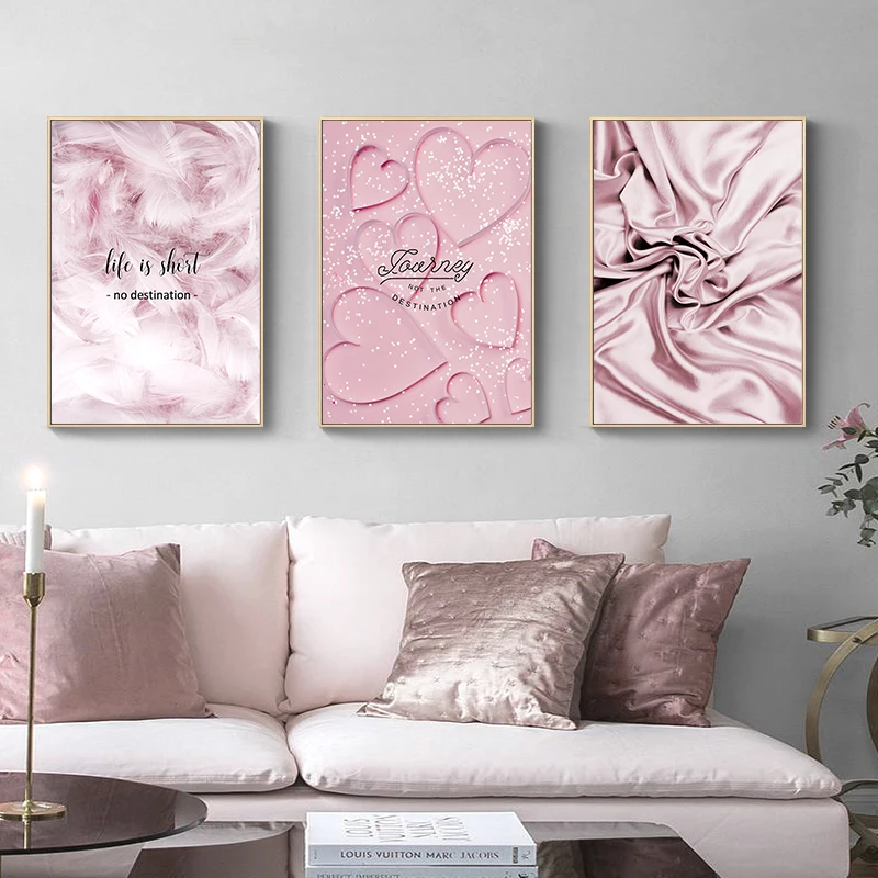 Pink Landscape Wall Art Canvas Painting Love Nordic Poster Pictures Snow Mountain For Living Room Art Print Posters Unframed