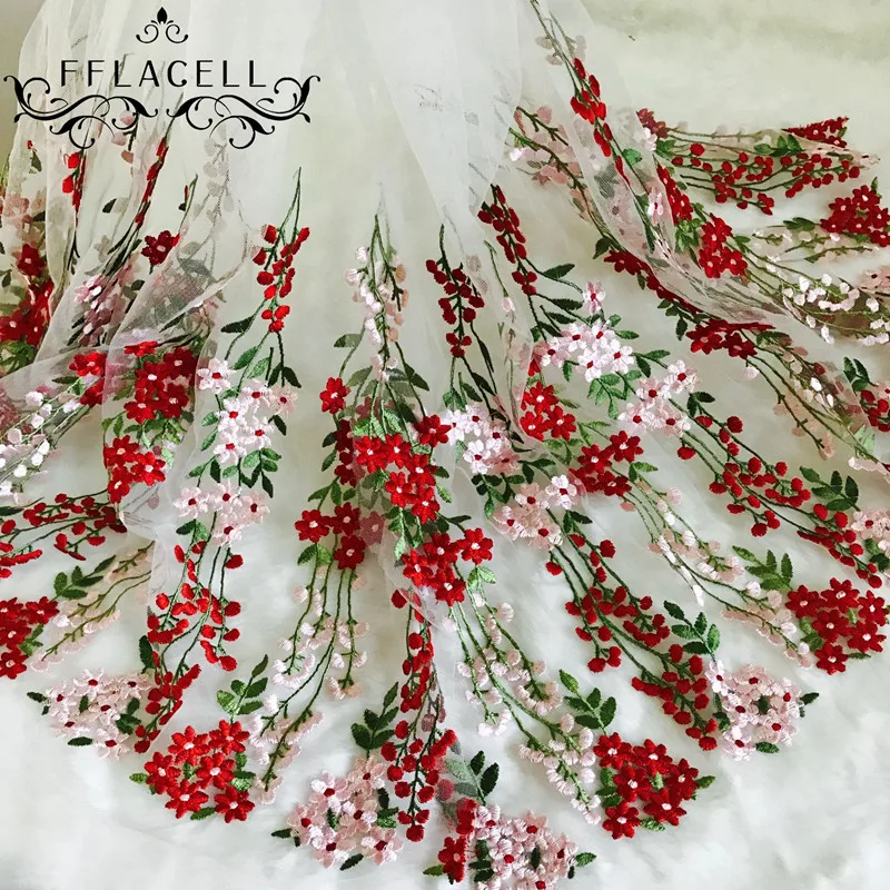 FFLACELL 5yards Heavy Flower Mesh Net Embroidery Fabric African Lace Material Sew On Wedding