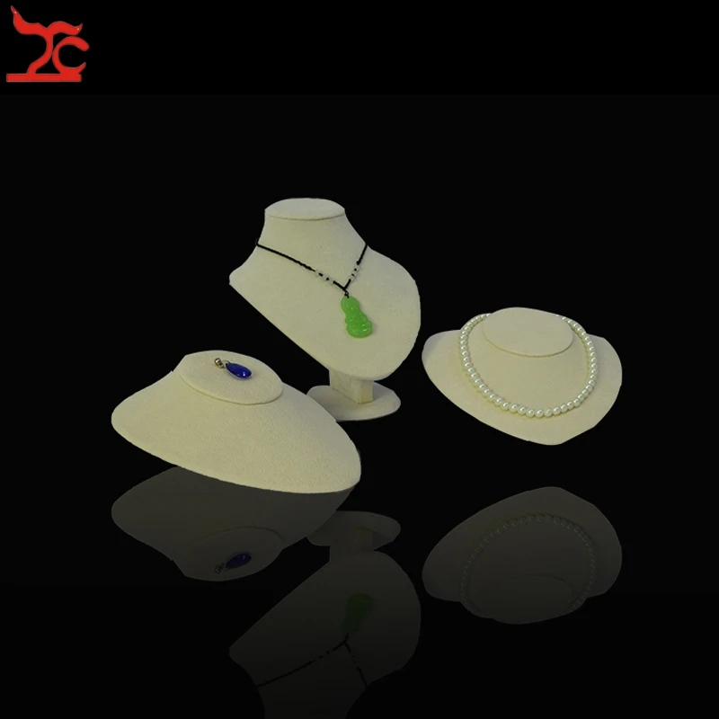 High Quality 3PcsVelvet Necklace Jewelry Display Bust Holder Beige