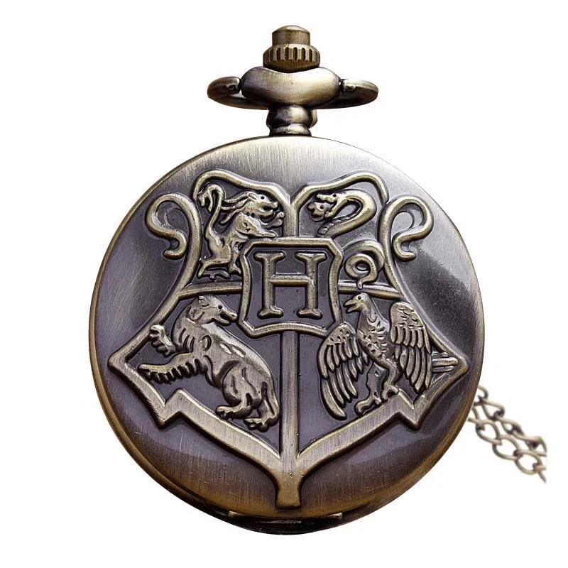 Античная бронза Звездные войны кварцевые карманные часы Винтаж ретро полый металлический чехол Флип брелок цепи кулоны-часы для мужчин и женщин Подарки - Цвет: harry hogwarts