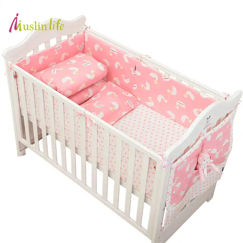 Muslinlife Ins Hot Pink Goose Cotton Crib Bedding Set Newborns