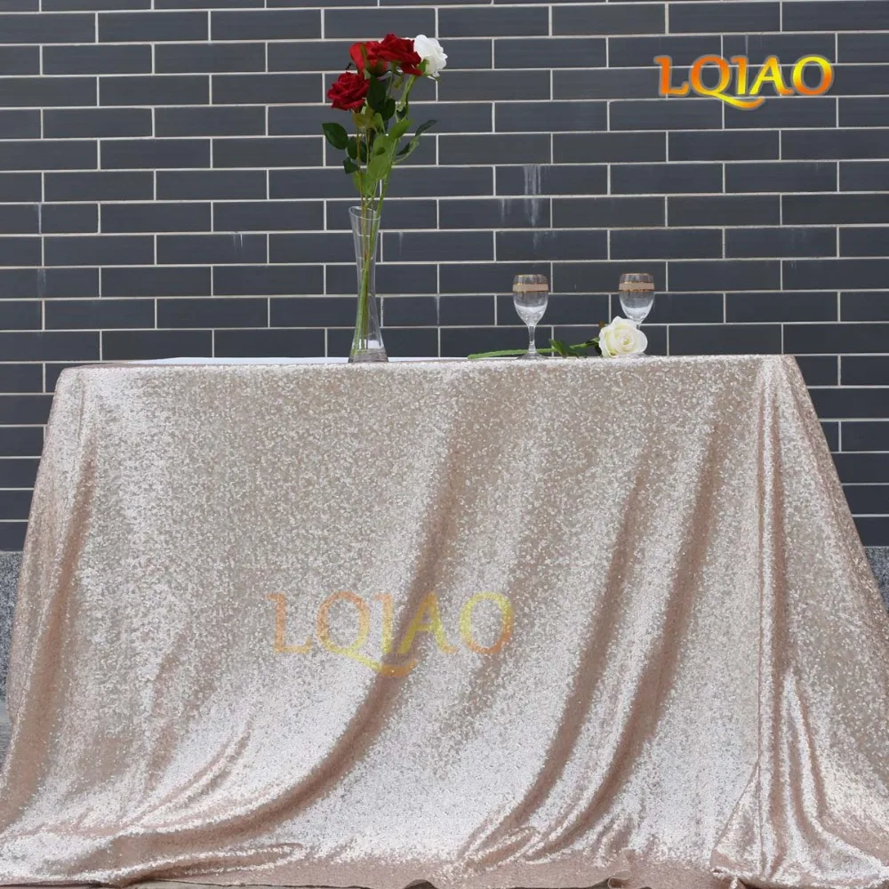 

Hot 90x132 inch-225x330cm Champagne Embroidery Lace Sequin Tablecloth Rectangle Gold Table Cloths for Wedding Party Table Decor
