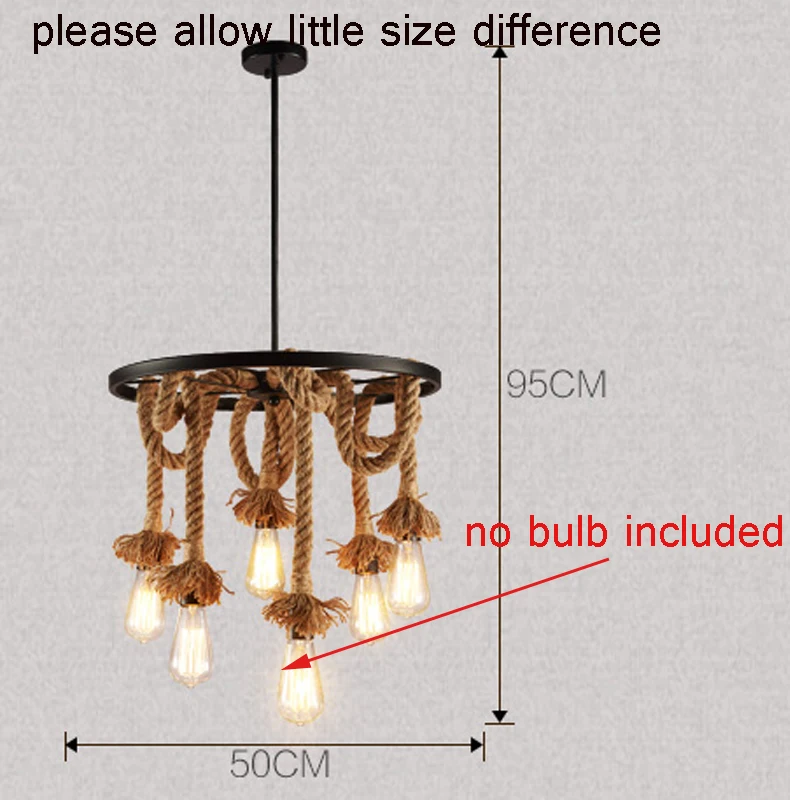 Промышленный 6 головок Лофт люстра Эдисона E27 светильники пеньковая веревка подвесной светильник бар ресторан кафе столовая гостиная droplight