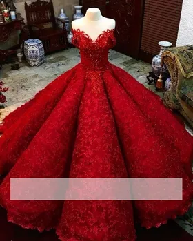 

Red Puffy Cheap Quinceanera Dresses Ball Gown Sweetheart Appliques Lace Beaded Sweet 16 Dresses
