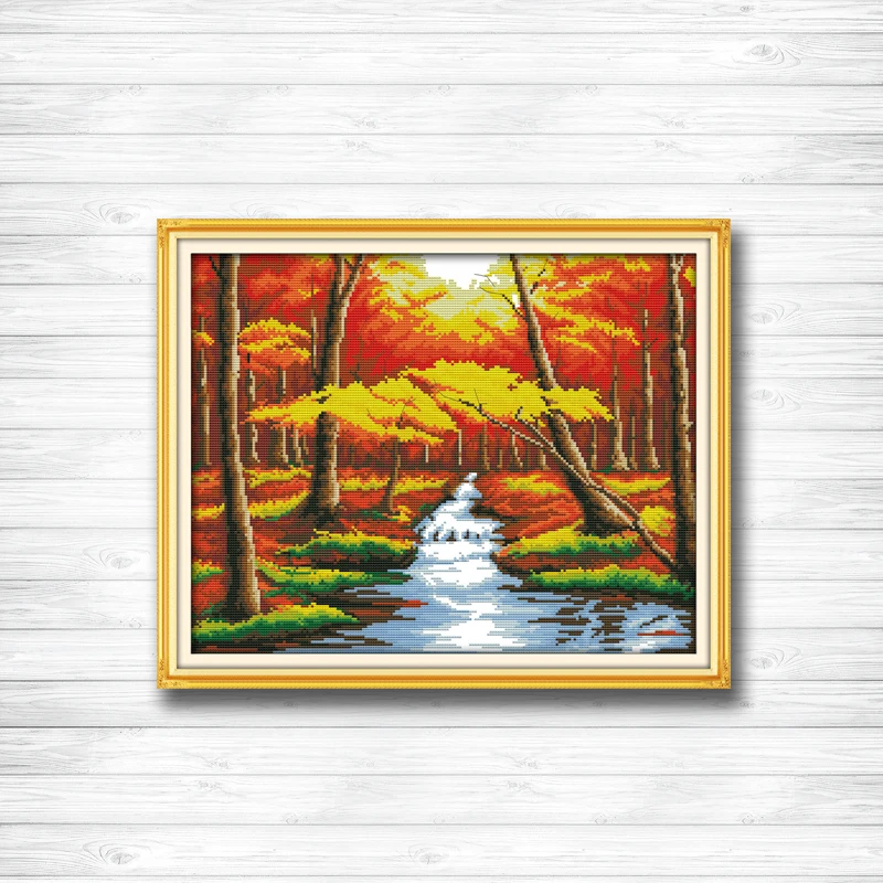 

The forest river Autumn scenery dmc 14CT11CT counted cross stitch Needlework Set Embroidery kits chinese cross stitch Home decor