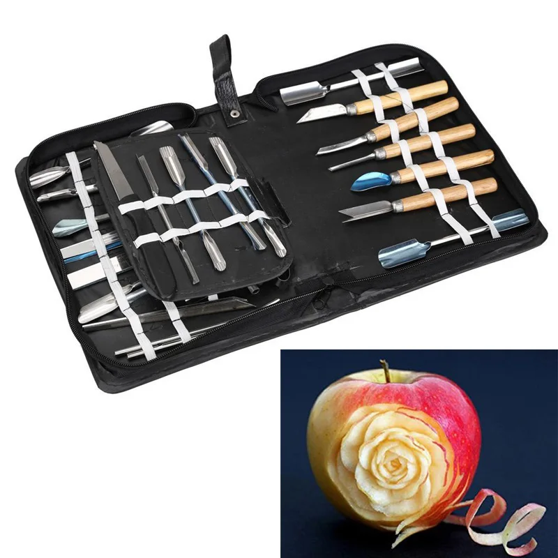  46 Pcs Culinary Carving Tool Stainless Steel Set Fruit Vegetable Garnishing Slicing  Cutting Slicing  Kitchen Tool Set 