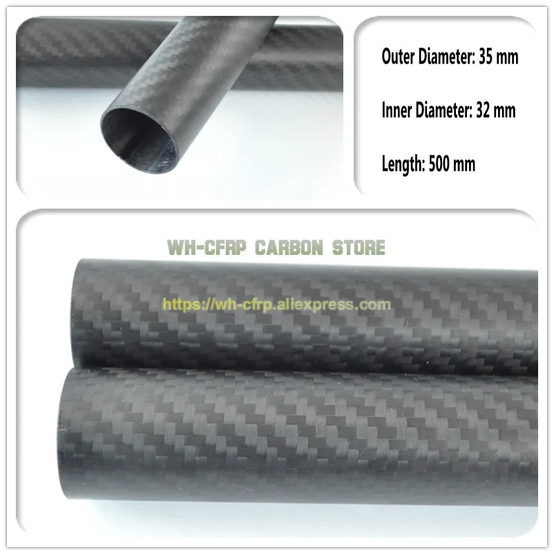 

35mm ODx 32mm ID Carbon Fiber Tube 3k 500MM Long (Roll Wrapped) carbon pipe , with 100% full carbon, Japan 3k improve material