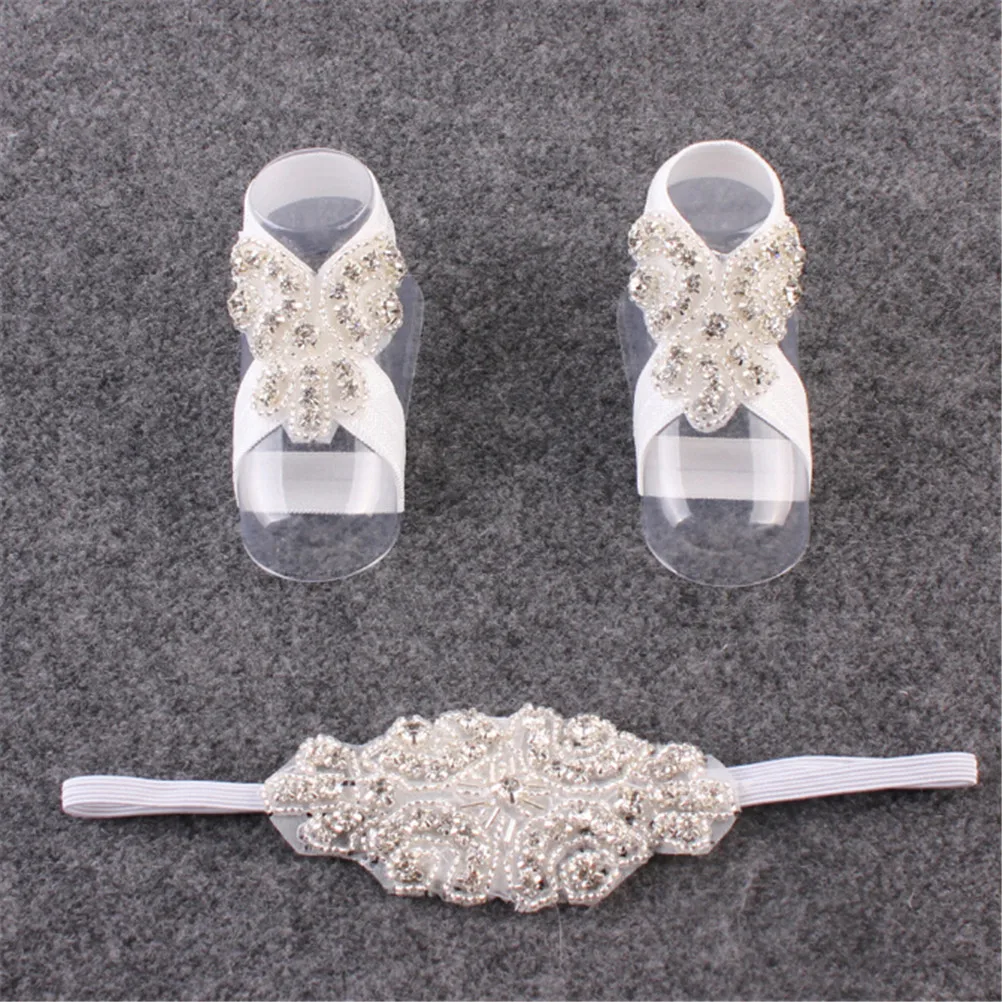 Girl Fake Crystal Headband Foot Band Cloth+Rhinestone Handmade Barefoot Sandals Shoes Flower Hair Band  8*6CM