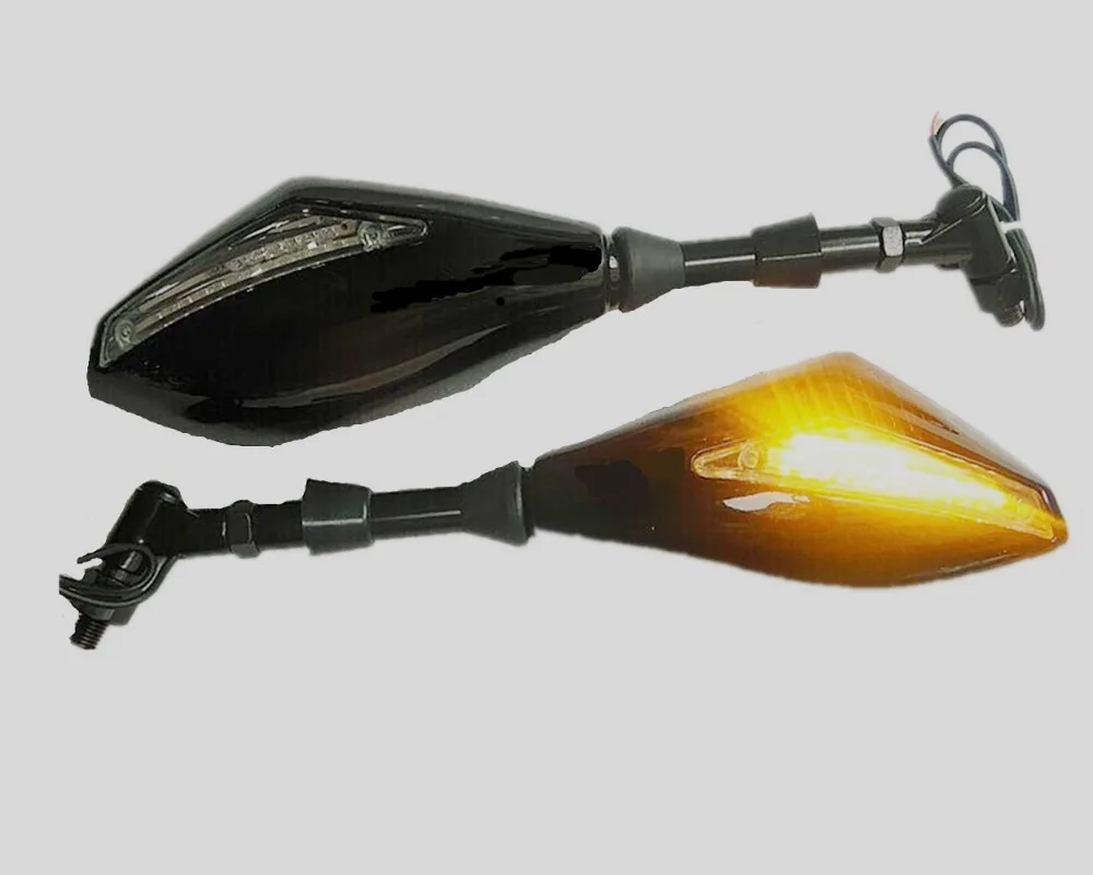 Motorcycle Side Mirrors LED Light Mirror Turn Singal Indicator Light