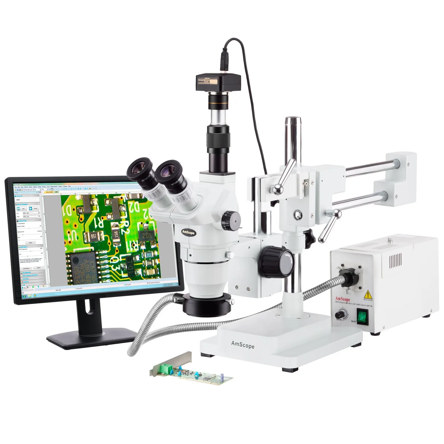 

AmScope 2X-225X Trinocular Boom Stand Stereo Zoom Microscope + 5MP Camera ZM-4TW3-FOR-5M