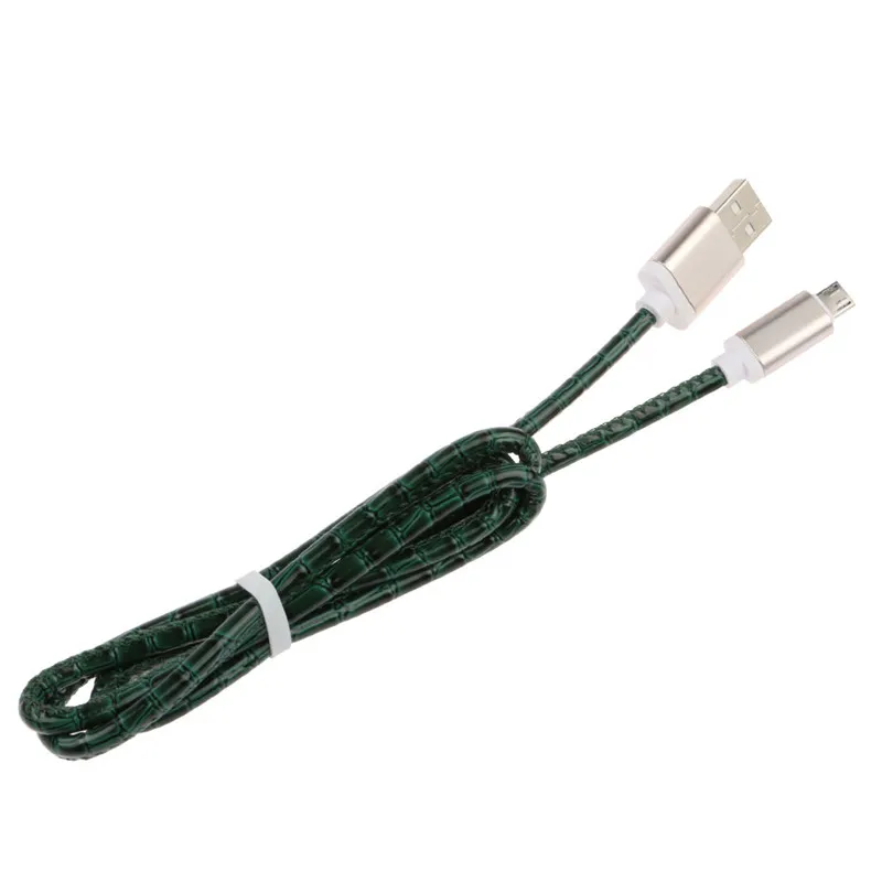 1 м зернистая кожа Striae Micro USB 2A Дата и синхронизация зарядное устройство провод для быстрой зарядки кабель для samsung Galaxy для других телефонов Android - Цвет: Зеленый