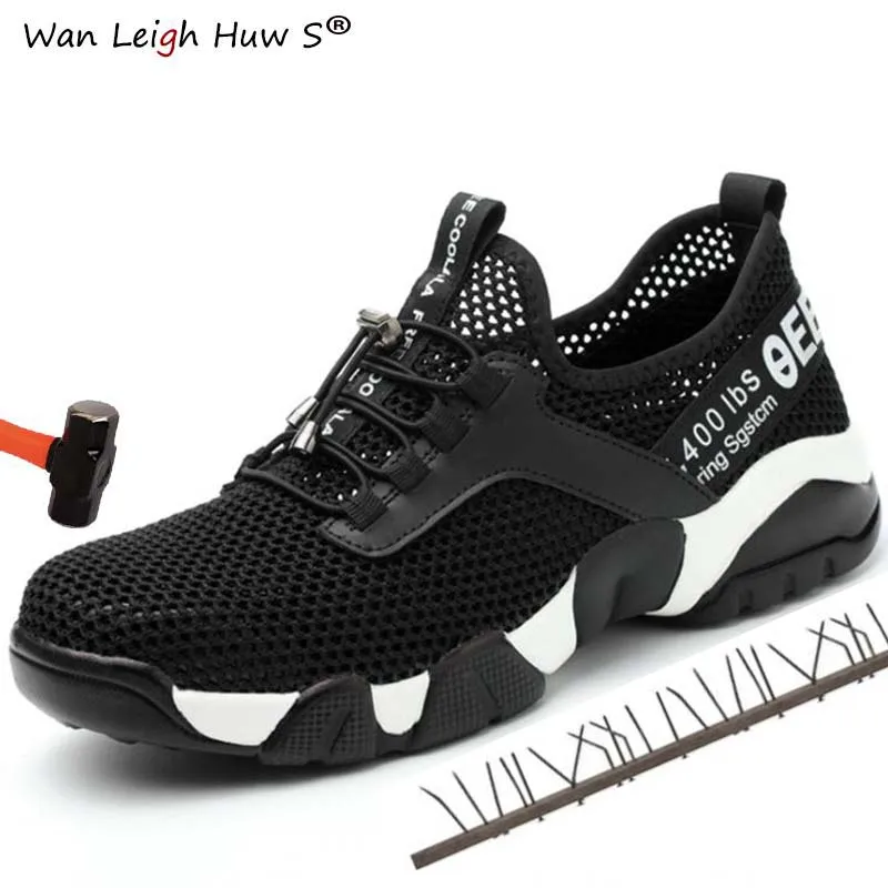 

36-45 Men Steel Nose Safety Work Shoes grid Lightweight Breathable Reflective Casual Sneaker Prevent piercing Protective boots