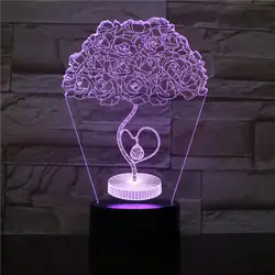 3D светодиодный светильник с изображением сердечка и розы дерево прикроватной тумбочке 7 цветов Изменение Lampara RGB для девочек Дети Детские