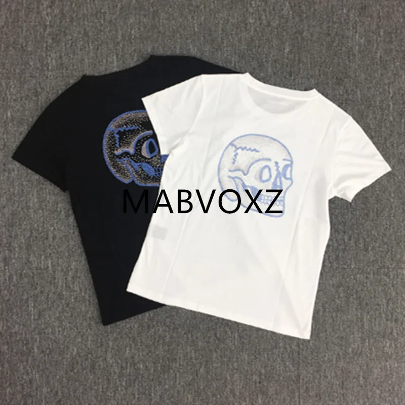 

2019 New White Black Women T Shirt 100% Cotton Skull Print Casual Lady Short Sleeve Female Tee