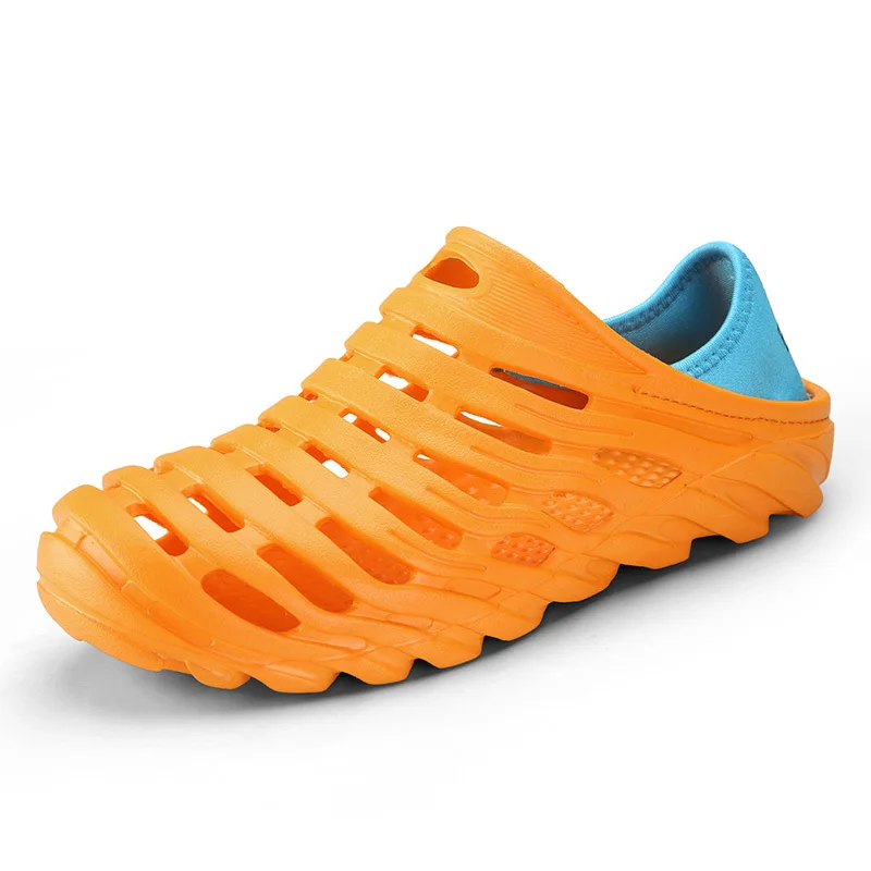 Мужчины забивают тапки летние мужские сандалии дышащие слипоны пляжная обувь Легкие Полые высокого качества уличные Большие размеры - Цвет: Orange