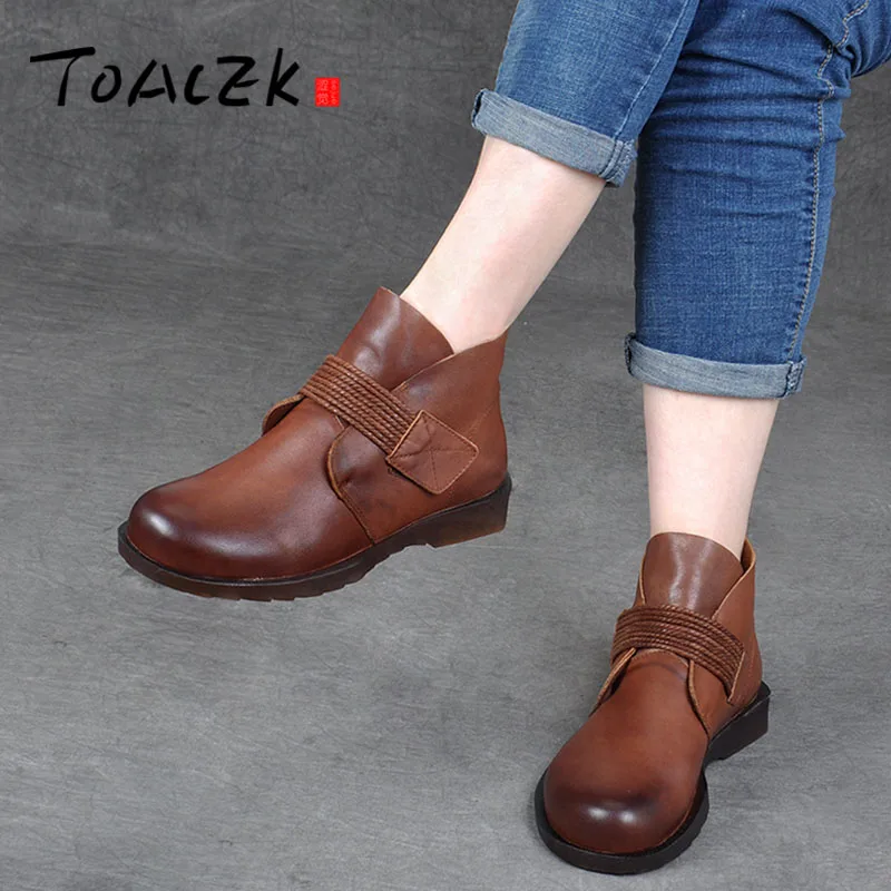 

Autumn winter British women's shoes genuine leather flat ankle boots soft leather handsome Martin boots comfortable mother shoes