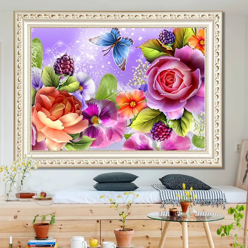 DIY Алмазная картина бабочки и розы 5d значок вышивка Мозаика Украшение Новогодний