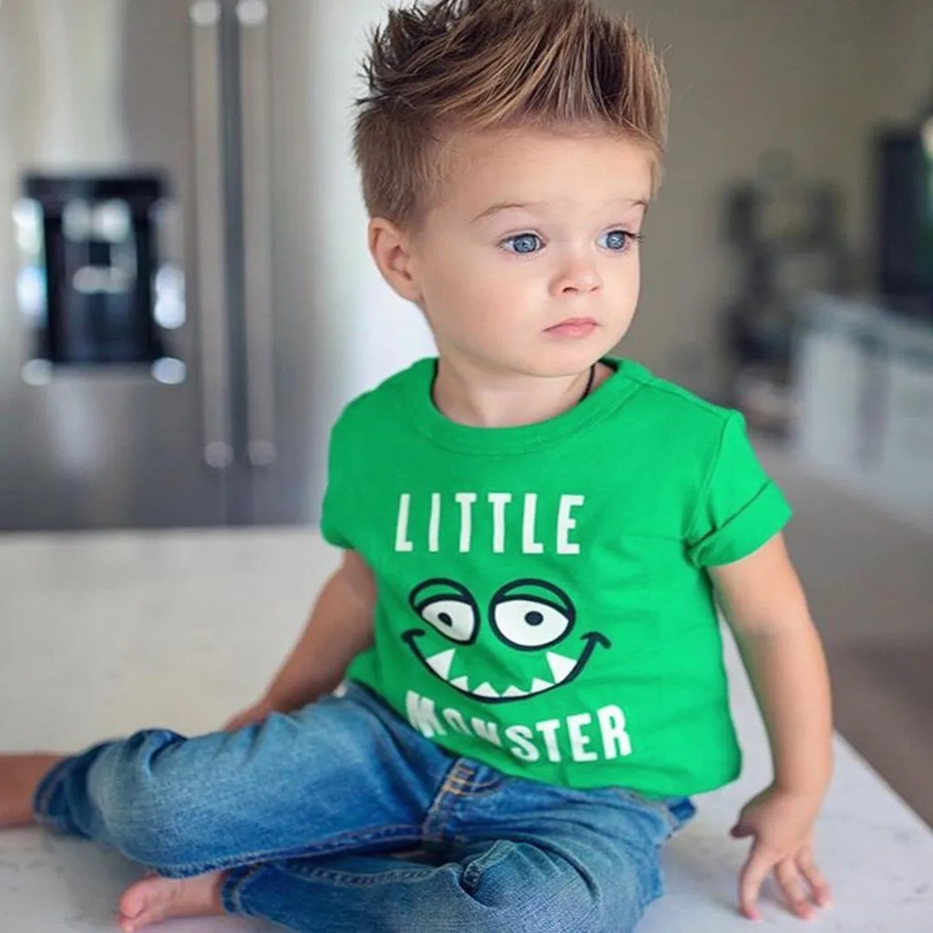 

Children's Kids Boys Girls Short Sleeve Cartoon Letter Print Tops T-shirt