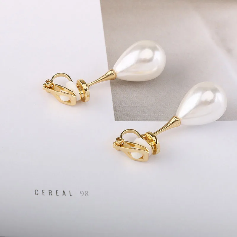 Clip Earrings Waterdrop Pearl Clip On Earrings Charm Pendant Simulated Pearl Geometric No Pierced For Women Wedding jewelry